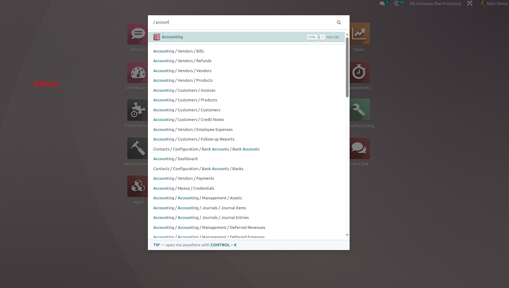 Menu Visible