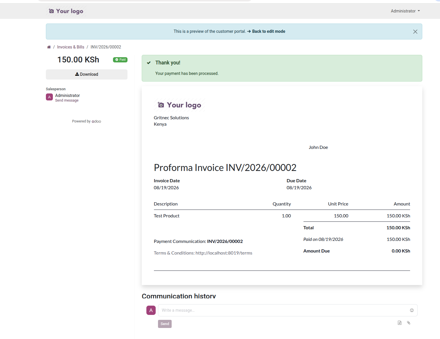 Portal Invoice Paid