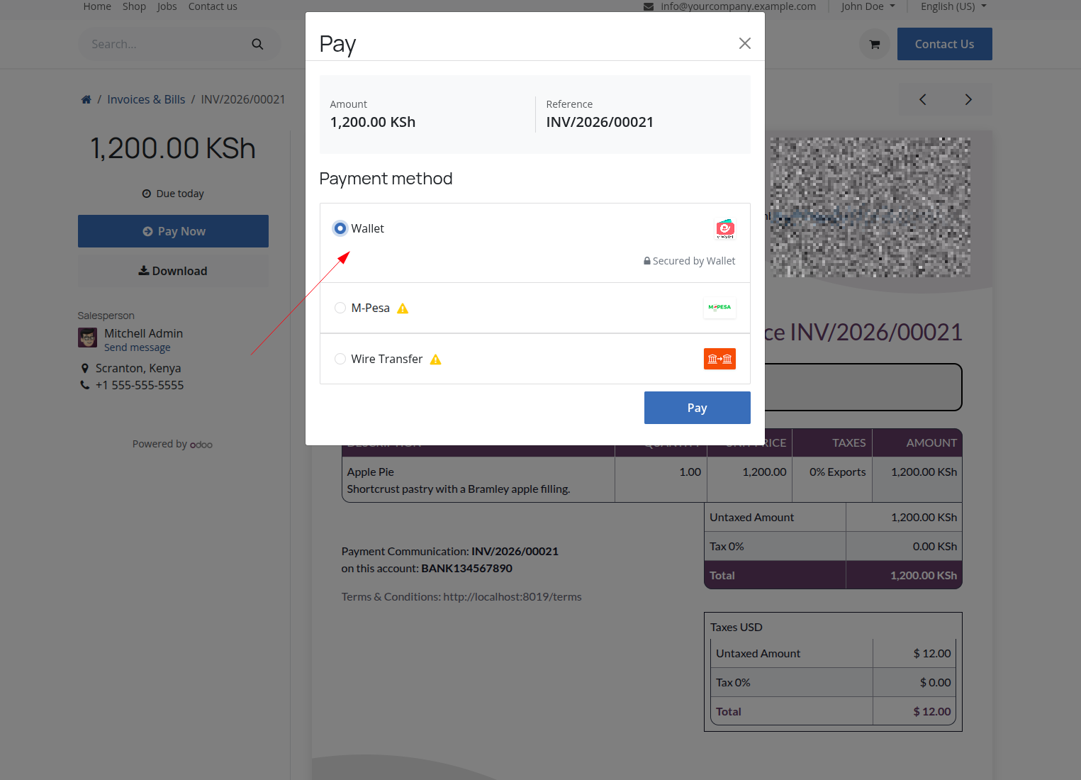 Wallet payment Method Portal