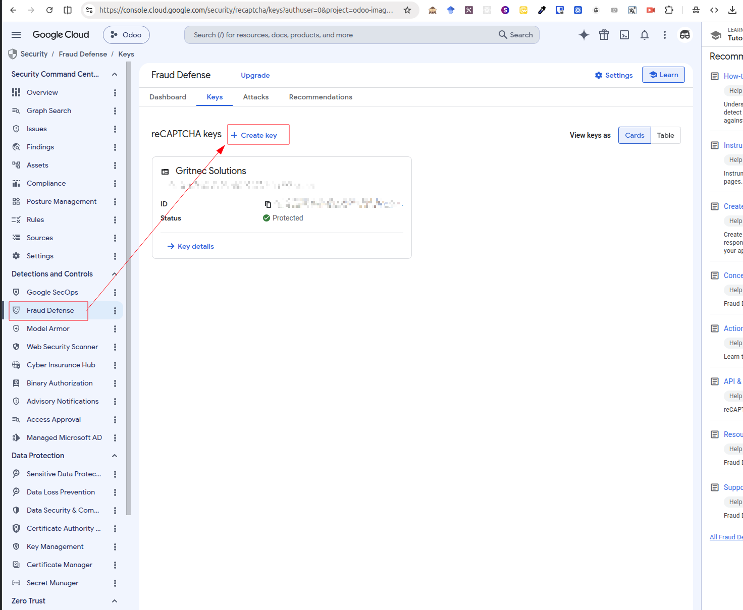Create reCAPTCHA key