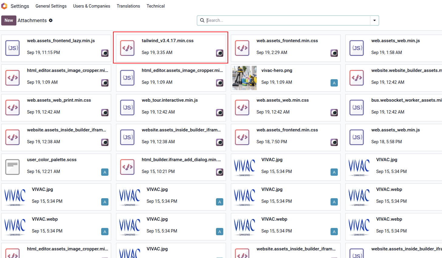 Generated Tailwind CSS attachment in Odoo